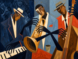 Midnight Blue Jazz Trio Wall Art artwork view | OILDECO