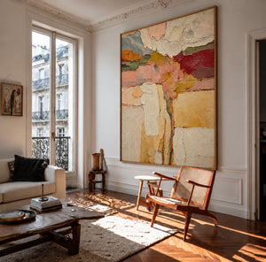 Blush and Ochre Textured Abstract Wall Art styled interior scene 1 | OILDECO