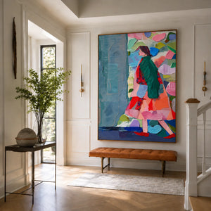 Emerald Coat Colorful Figure Wall Art styled interior scene 1 | OILDECO
