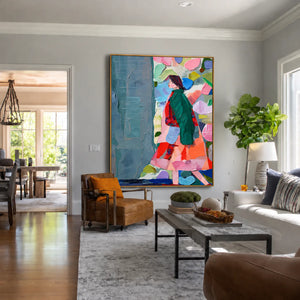 Emerald Coat Colorful Figure Wall Art styled interior scene 2 | OILDECO