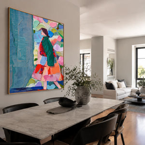 Emerald Coat Colorful Figure Wall Art styled interior scene 3 | OILDECO
