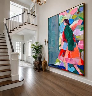 Emerald Coat Colorful Figure Wall Art styled interior scene 4 | OILDECO