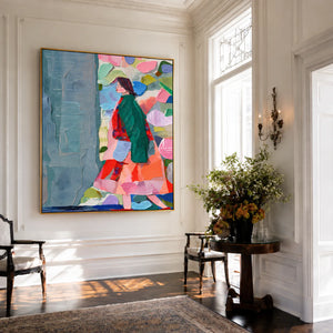 Emerald Coat Colorful Figure Wall Art styled interior scene 5 | OILDECO