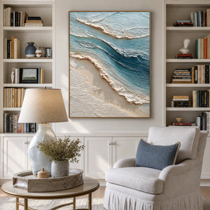 Layered Blue Surf Coastal Wall Art styled interior scene 1 | OILDECO