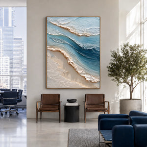 Layered Blue Surf Coastal Wall Art styled interior scene 3 | OILDECO
