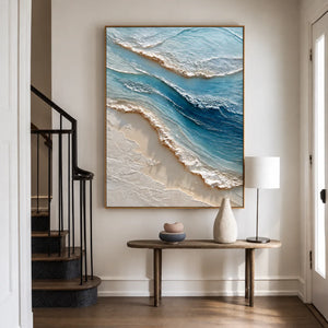 Layered Blue Surf Coastal Wall Art styled interior scene 4 | OILDECO