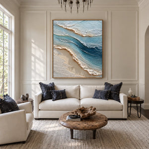 Layered Blue Surf Coastal Wall Art styled interior scene 5 | OILDECO