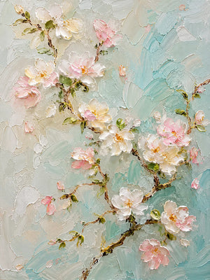 Original artwork view of Aqua Blossom Floral Wall Art | Oildeco