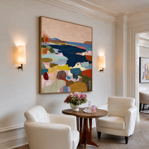 Navy Cove Colorful Abstract Landscape Wall Art styled interior scene 3 | OILDECO