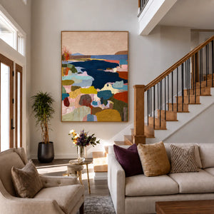 Navy Cove Colorful Abstract Landscape Wall Art styled interior scene 4 | OILDECO