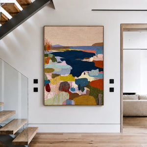 Navy Cove Colorful Abstract Landscape Wall Art styled interior scene 5 | OILDECO