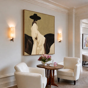 Ivory Dress Equestrian Portrait Wall Art styled interior scene 1 | OILDECO