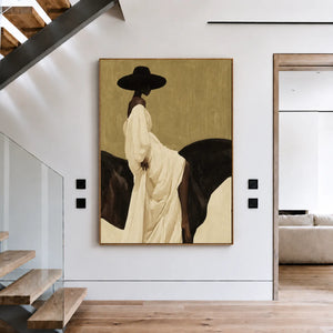 Ivory Dress Equestrian Portrait Wall Art styled interior scene 4 | OILDECO