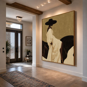 Ivory Dress Equestrian Portrait Wall Art styled interior scene 5 | OILDECO