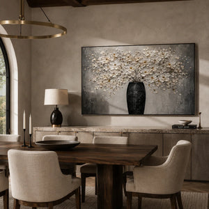 Ivory Bloom Vase Wall Art styled in a modern living room | Oildeco