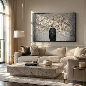 Ivory Bloom Vase Wall Art shown in a calm bedroom setting | Oildeco