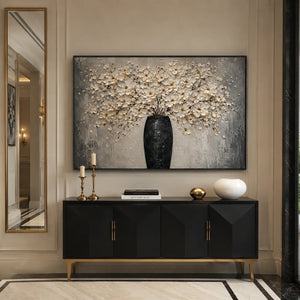 Ivory Bloom Vase Wall Art styled in a contemporary entryway | Oildeco