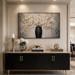 Ivory Bloom Vase Wall Art shown in a quiet home office | Oildeco