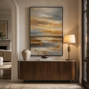 Amber Sky Coastal Wall Art styled in a modern living room | Oildeco