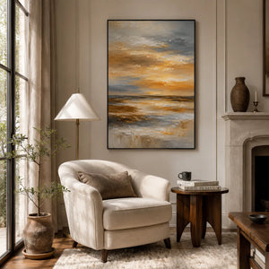 Amber Sky Coastal Wall Art displayed above a sofa in a neutral interior | Oildeco