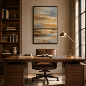 Amber Sky Coastal Wall Art shown in a quiet home office | Oildeco