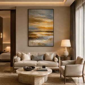 Amber Sky Coastal Wall Art displayed in a bright dining room | Oildeco