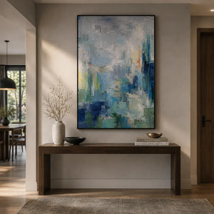 Mist Cityscape Abstract Wall Art shown in a quiet home office | Oildeco