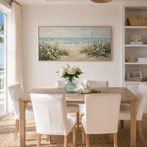 Dune Path Coastal Wall Art displayed in a bright dining room | Oildeco