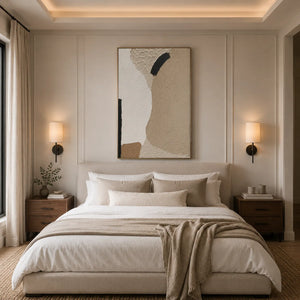 Sand Contour Textured Wall Art displayed in a bright dining room | Oildeco