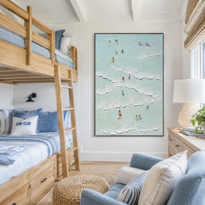 Aqua Swimmers Coastal Wall Art displayed in a bright dining room | Oildeco