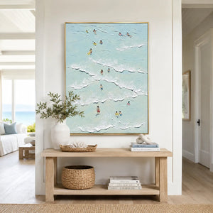 Aqua Swimmers Coastal Wall Art styled with minimal interior decor | Oildeco