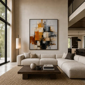 Living room with hand-painted abstract wall art