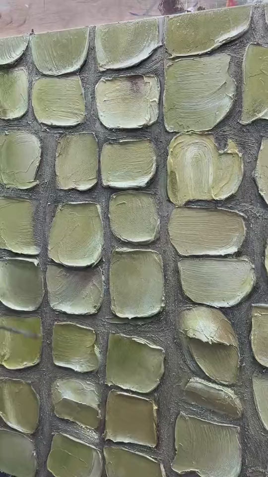 Olive Tile Textured Wall Art hand-painting process detail | OILDECO