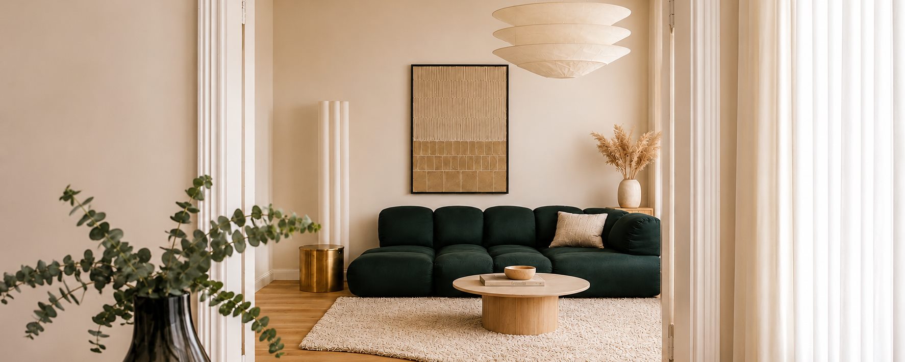 OILDECO hand-painted wall art in a calm living room